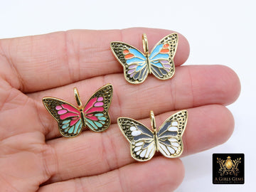 Enamel Butterfly Charm, White Black and Gold Monarch #2669, Blue and Pink Large Hole Pendants, Animal Necklace Jewelry - A Girls Gems
